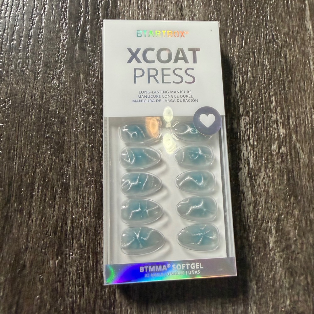 BTARTBOX XCOAT PRESS Nails Women OS Blue Marble Soft Gel Almond 32ct Kit